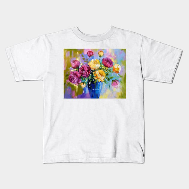 Bouquet of peonies Kids T-Shirt by OLHADARCHUKART